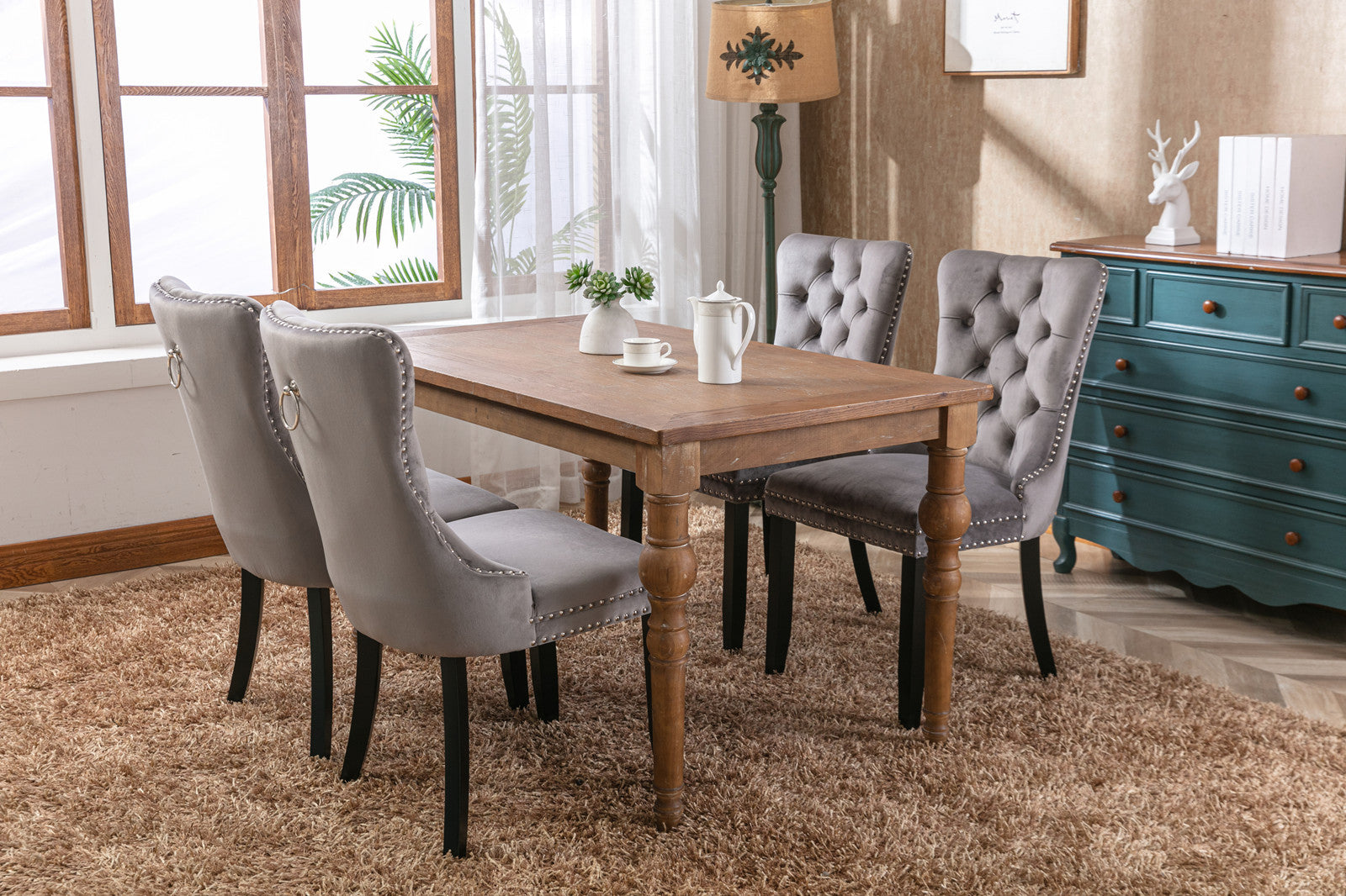 Nikki Collection Modern, High-end Tufted Solid Wood Contemporary Velvet Upholstered Dining Chair with Wood Legs Nailhead Trim 2-Pcs Set,Gray, SW2001GY - Grand Goldman Shop