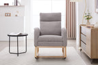 015B-Teddy Fabric Leisure Rocking Chair,Nursery Rocking Chair With Adjustable Footstool,Thickened Headrest And High Backrest, Storage Pocket On The Right Side,The Base Rocker Is Solid Wood,Light Gray - Grand Goldman Shop