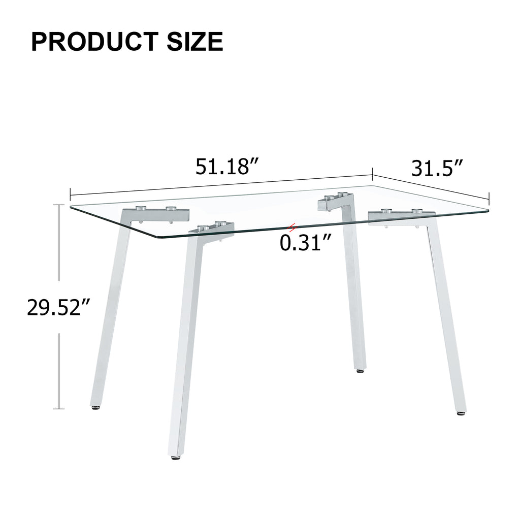 Glass Dining Table Modern Minimalist Rectangular  for 4-6 with 0.31' Tempered Glass Tabletop and plating Metal Legs, Writing Table Desk, for Kitchen Dining Living Room, 51' W x 31'D x 30' H 1123 - Grand Goldman Shop