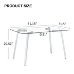 Glass Dining Table Modern Minimalist Rectangular  for 4-6 with 0.31' Tempered Glass Tabletop and plating Metal Legs, Writing Table Desk, for Kitchen Dining Living Room, 51' W x 31'D x 30' H 1123 - Grand Goldman Shop