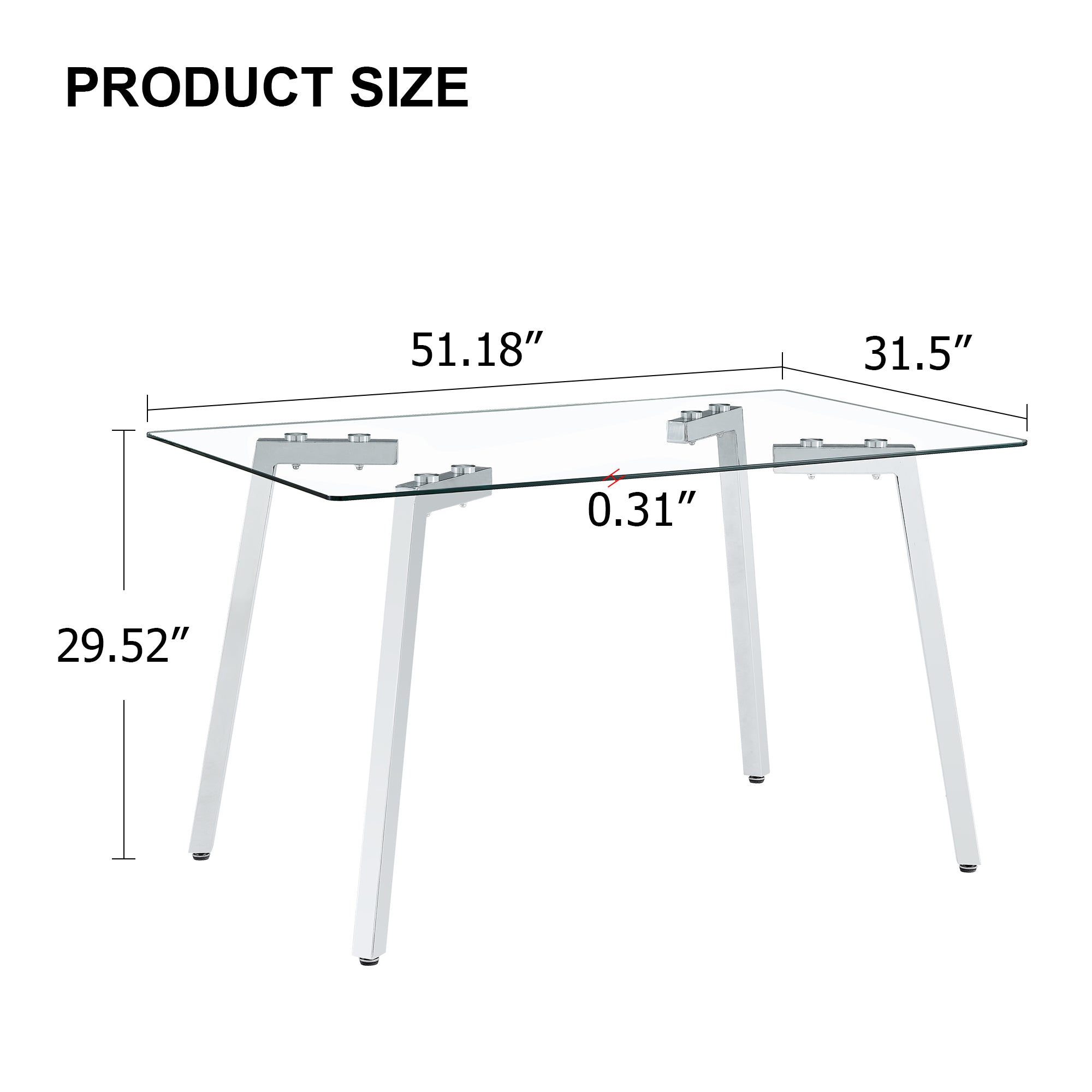 Glass Dining Table Modern Minimalist Rectangular  for 4-6 with 0.31' Tempered Glass Tabletop and plating Metal Legs, Writing Table Desk, for Kitchen Dining Living Room, 51' W x 31'D x 30' H 1123 - Grand Goldman Shop