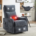 Blue Heat Massage Manual Recliner Chair with Rocker and Swivel in Fabric for Living Room - Grand Goldman Shop