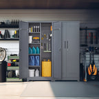 Gray And White Color Metal Lockers, Cleaning Tool Cabinets With Locking Doors, High Broom Tool Storage Cabinets, Adjustable S