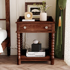 Retro Style Nightstand with Drawer and Open Shelf for Bedroom, Bedside Table with Turned Legs and Metal Handle,Walnut - Grand Goldman Shop