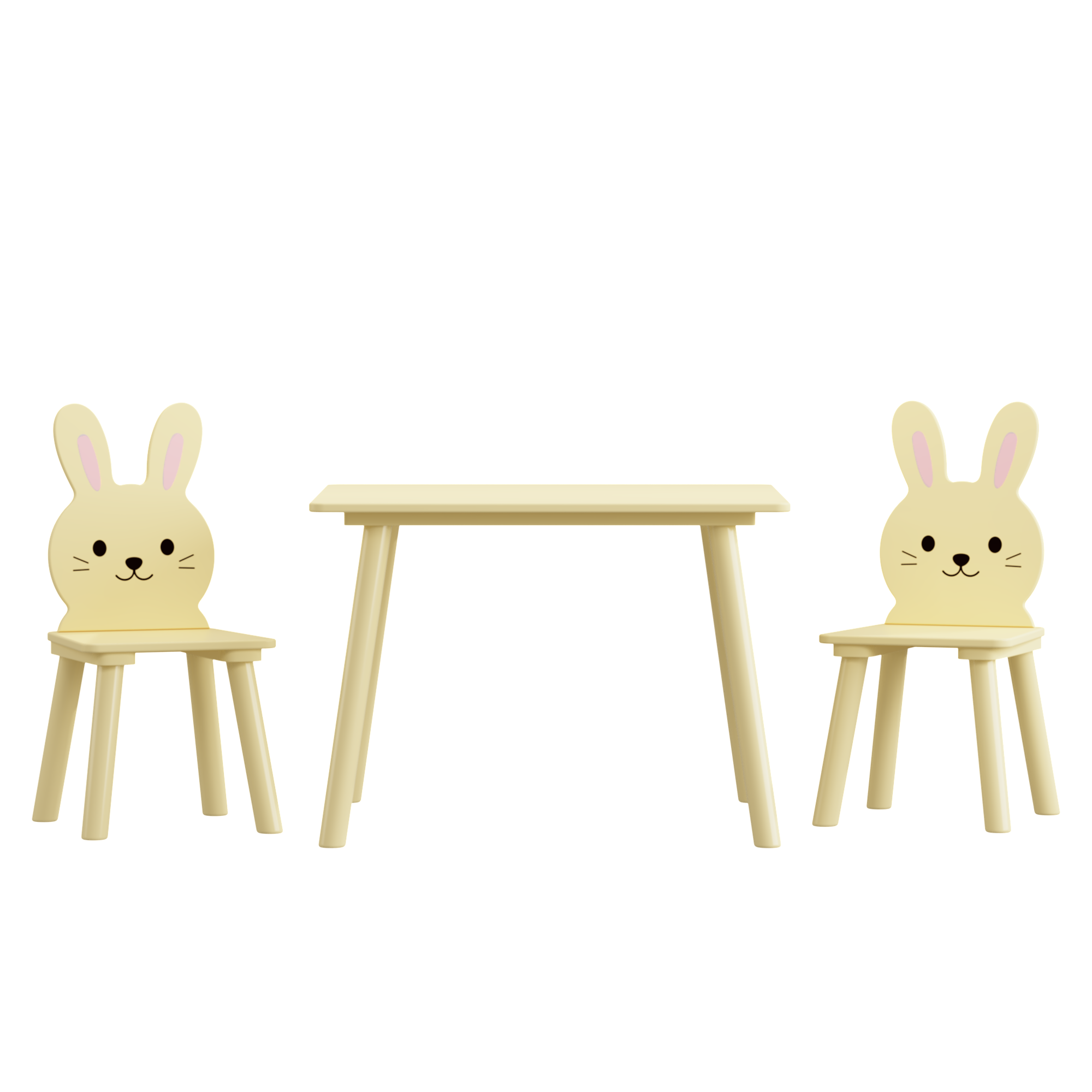 Kids Table and Chair Set with 2 Bunny Chairs, Children's Wooden Activity Table for Toddlers, Cute Animal Design Study Play Se