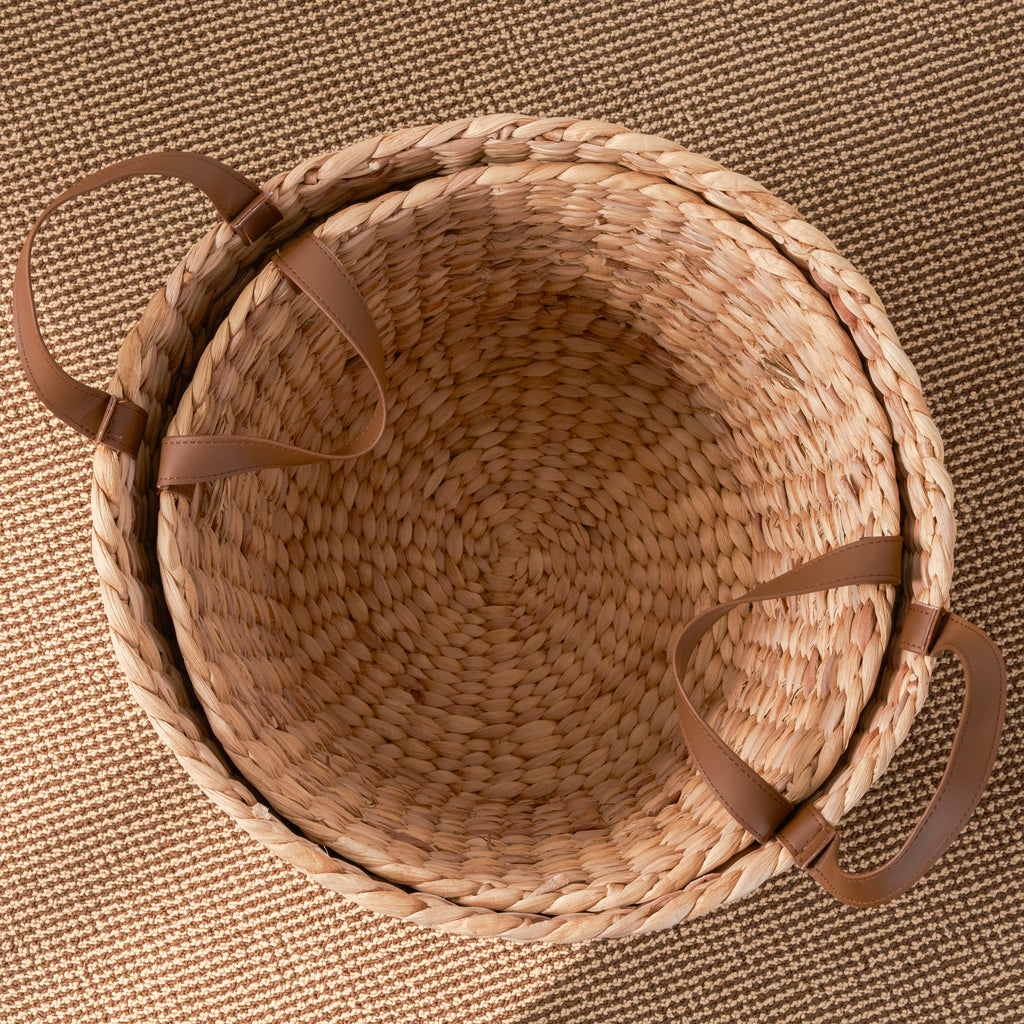 Water Hyacinth Woven Round Multi Use 16' Storage Basket - Natural Brown - Grand Goldman Shop
