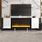 ON-TREND Modern TV Stand with 34.2' Non-heating Electric Fireplace, High Gloss Entertainment Center with 2 Cabinets, Media Console for TVs up to 78', White - Grand Goldman Shop