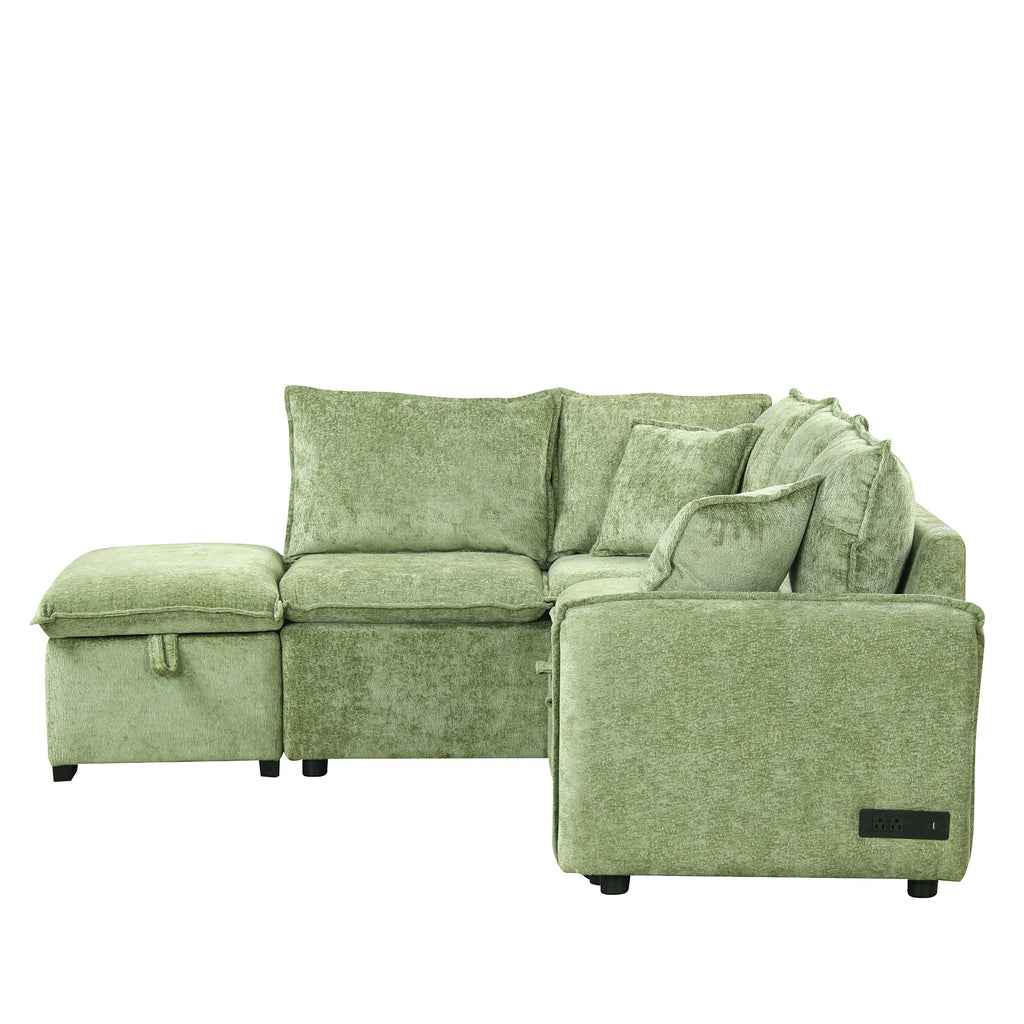Convertible Sofa Bed Sectional Sofa Sleeper with Storage Ottoman, Green Chenille, 82.67 inches - Grand Goldman Shop
