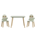 Kids Table and Chair Set with 2 Cute Sloth Chairs, Wooden Toddler Activity Table, Cute Animal Design Play & Study Set for Pla