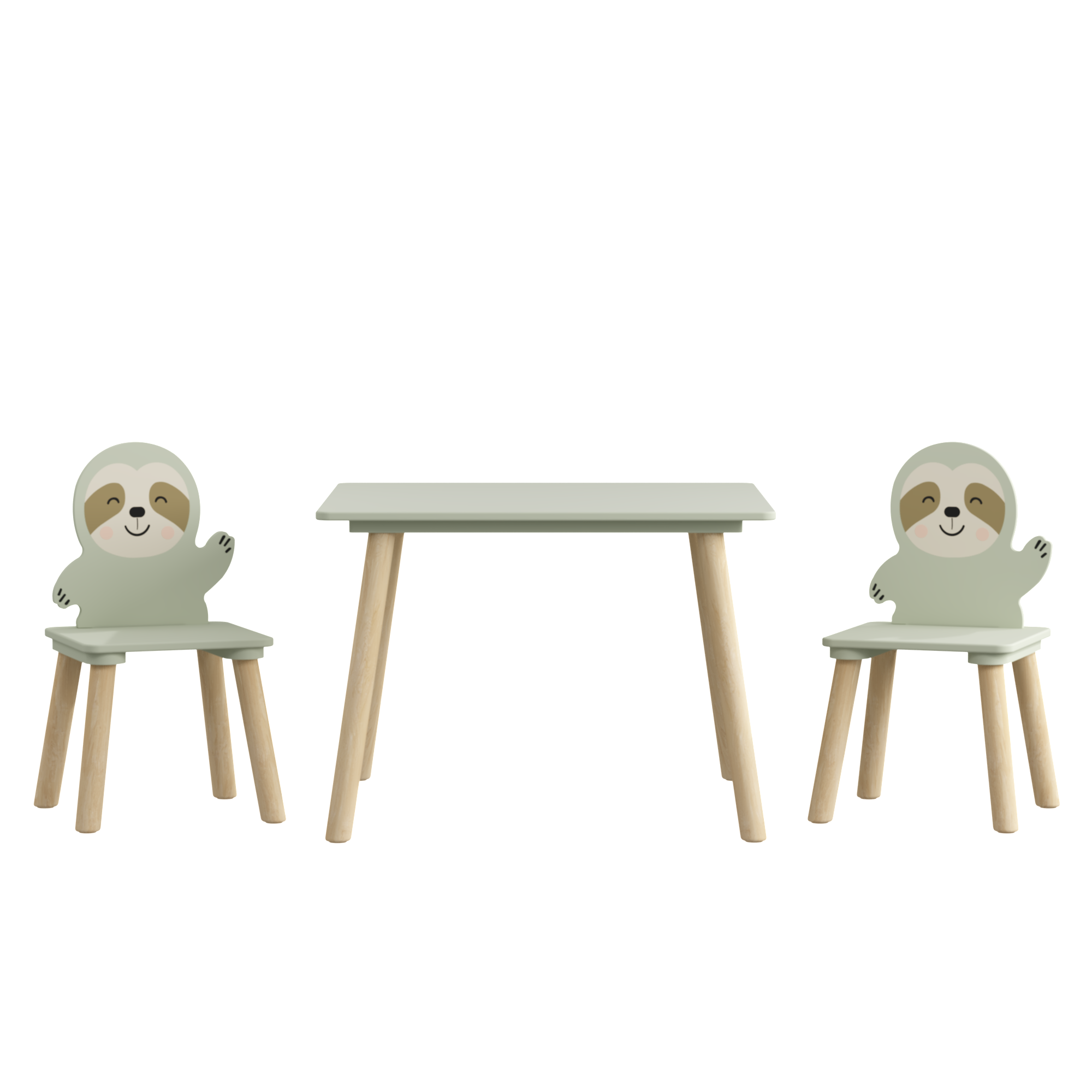 Kids Table and Chair Set with 2 Cute Sloth Chairs, Wooden Toddler Activity Table, Cute Animal Design Play & Study Set for Pla