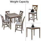 5 Piece Dining Table Set, Wooden Dining Square Table Set for 4, Counter Height Kitchen Table Set with Square Table and 4 Upholstered Chairs for Small Space, Walnut - Grand Goldman Shop