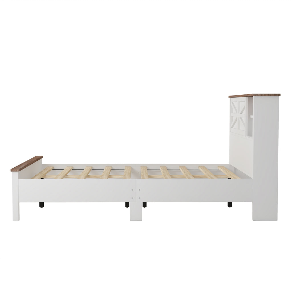 3-Pieces Bedroom Sets Queen Size  Farmhouse Platform Bed with Double Sliding Door Storage Headboard, Storage Nightstand and Dresser, White+Brown(Old SKU HL000092AAK) - Grand Goldman Shop