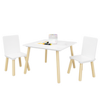 White Wooden Kids Table and 2 Chairs Set, 3-Piece Toddler Activity Play Table with Solid Wood & MDF Construction, Compact Siz