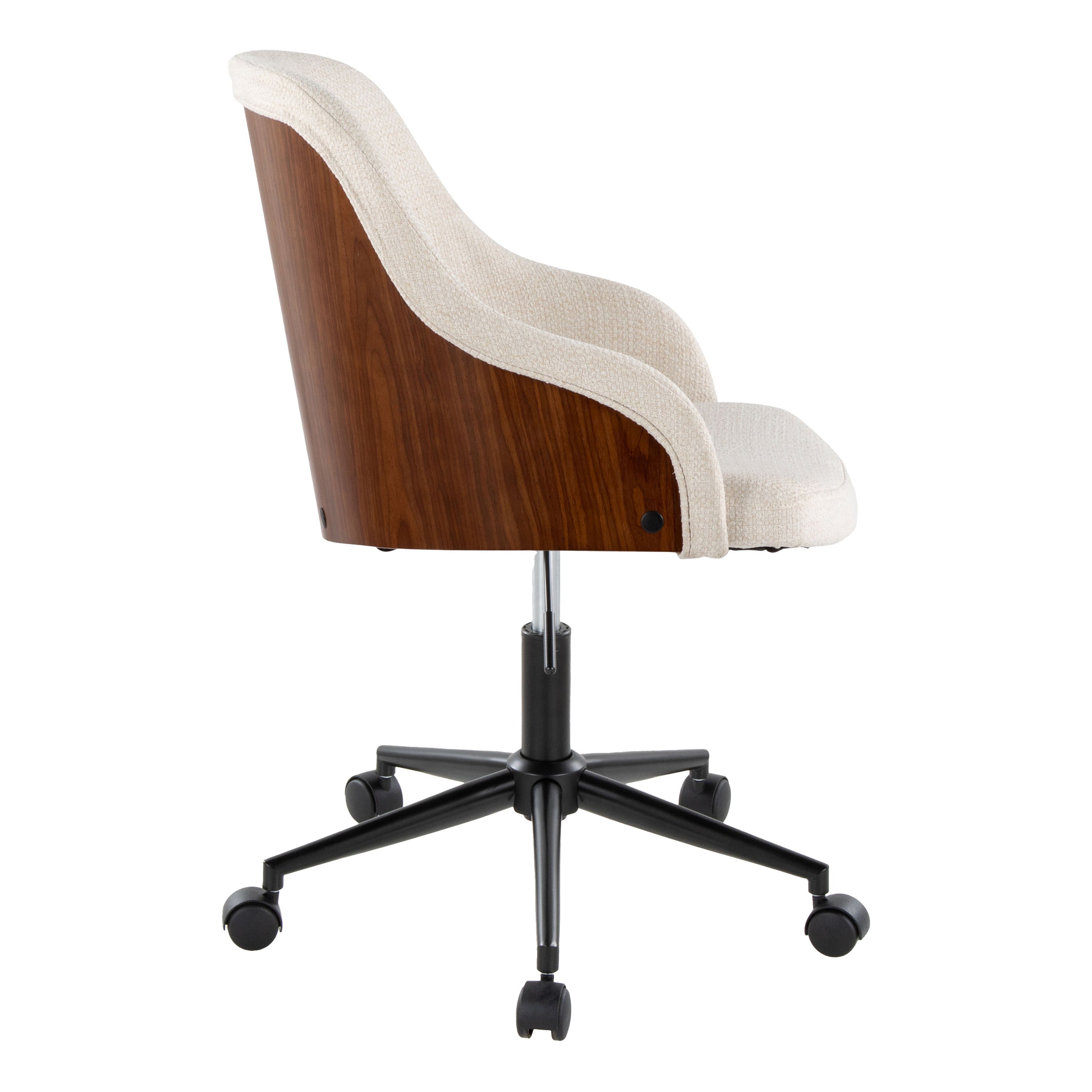 Contemporary Office Chair in Black Metal, Walnut Wood, and Cream Fabric - Grand Goldman
