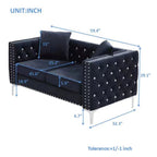 59.4 Inch Wide Black Velvet Sofa with Jeweled buttons,Square Arm ,2 Pillows - Grand Goldman Shop
