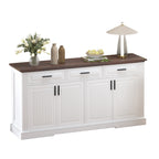 Modern Fluted Sideboard Buffet Cabinet with 4 Doors 3 Drawers, White MDF Storage Console Table for Living Room Dining Room Entryway, 63.11' L x 15.75' W x 32' H - Grand Goldman Shop