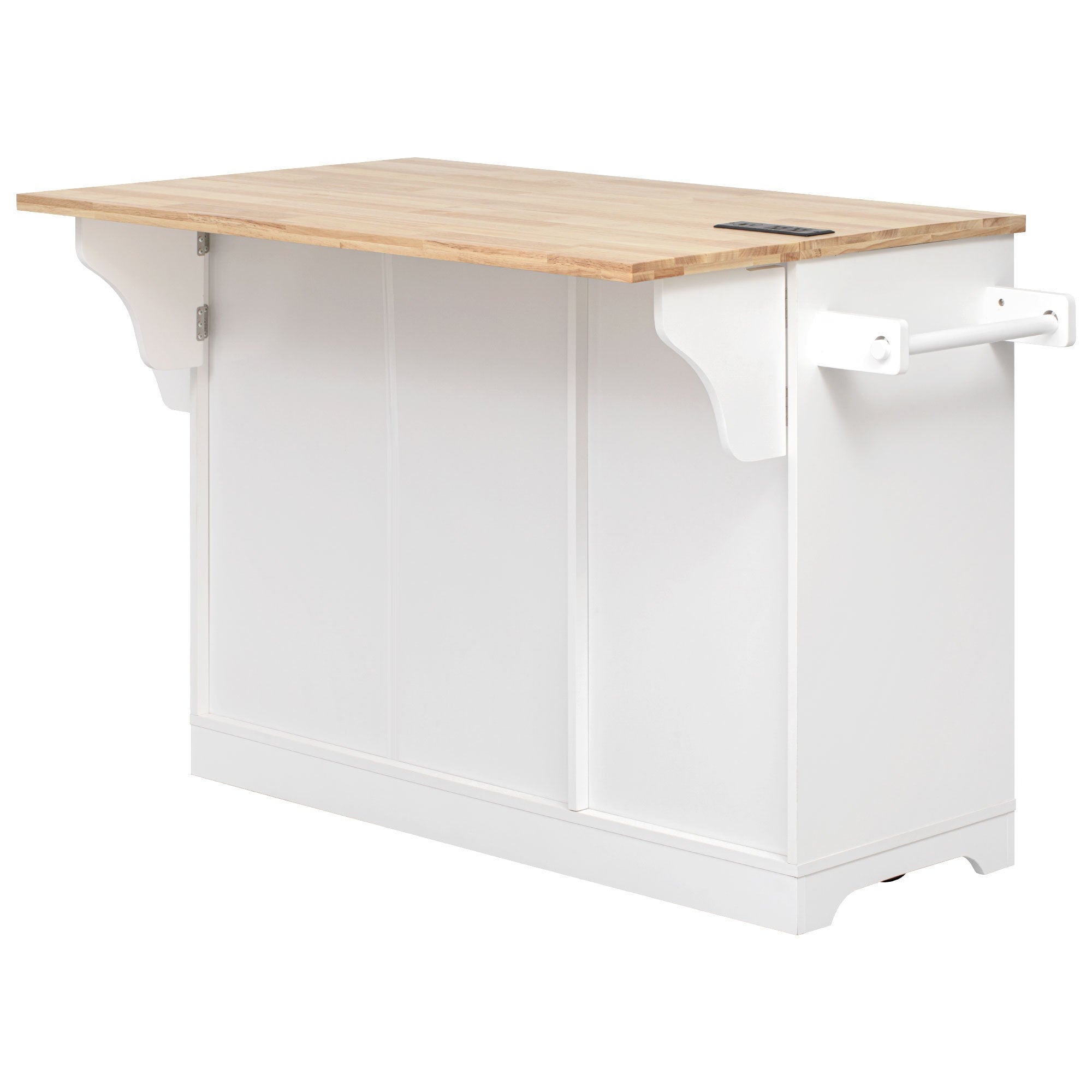 K&K 59.3' Kitchen Island with Storage 2 Pull Out Cabinet Organizers & Rubber Wood Drop Leaf, Rolling Kitchen Island with Trash Can Storage, Power Outlet, Spice & Towel Rack for Kitchen, Dining, White - Grand Goldman Shop