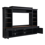 Farmhouse Entertainment Wall Unit with Bookshelf for TVs Up to 70', Walnut TV Stand with Adjustable Shelves, Mid-Century Media Console with Wine Rack for Living Room, Black (NEW SKU: N721S000046B-2) - Grand Goldman Shop