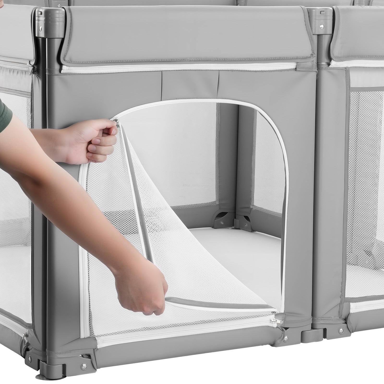 Stylish Baby Playpen, 47.2″ x 47.2″ Foldable Toddlers Playpen, Indoor/Outdoor Baby Fence Play Yard with Zippered Door & Soft 
