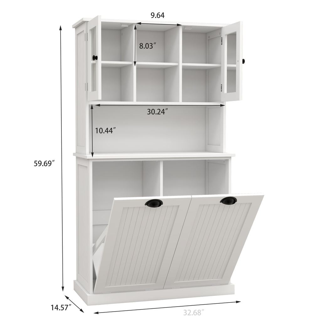 Two-Compartment Tilt-Out Dirty Laundry Basket Tall Bathroom Cabinet with 2 Adjustable Shelves-White - Grand Goldman Shop