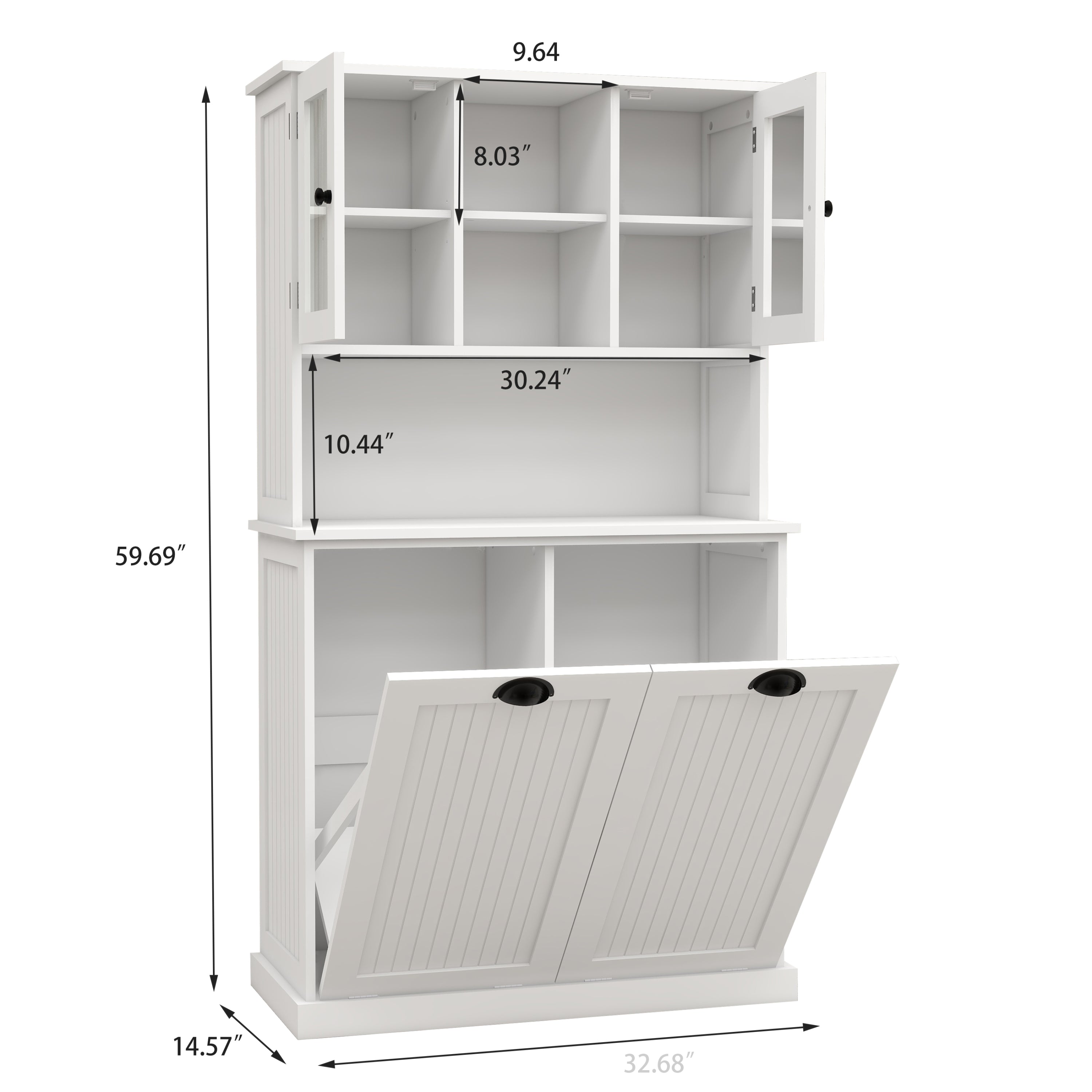 Two-Compartment Tilt-Out Dirty Laundry Basket Tall Bathroom Cabinet with 2 Adjustable Shelves-White - Grand Goldman Shop