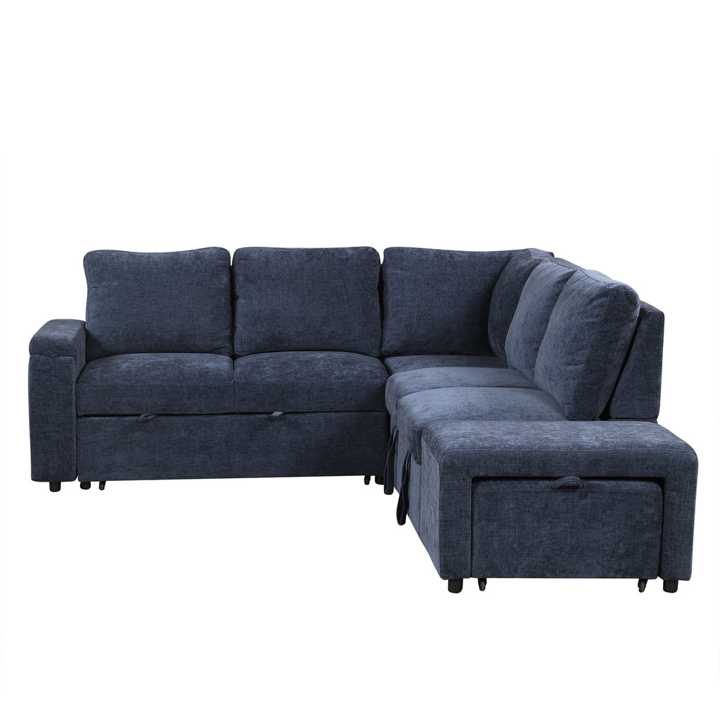 U_STYLE L-shaped Pull-Out Sofa Bed with Storage, USB Ports, and Cup Holders, Modular Design for Living Rooms, Offices & Apartments - Grand Goldman Shop