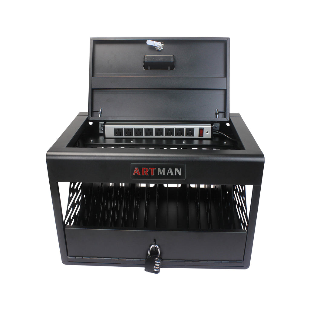 16 Bay Charging Cabinet for Laptop, Chromebook, Locking Charging Station-Black - Grand Goldman