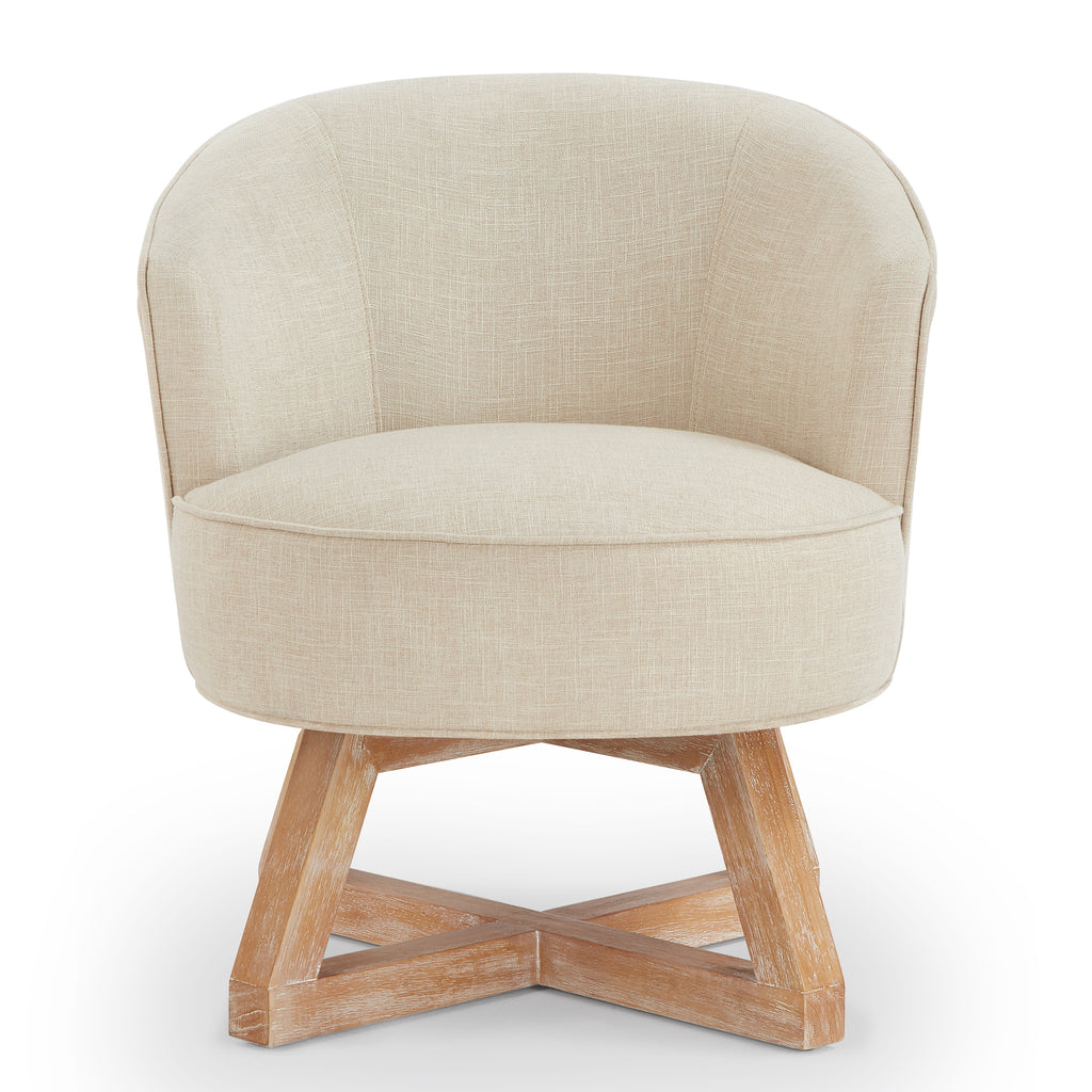 Swivel chair with cross-shaped wooden base,Lounge chair with solid wood legs, 360°freely Swivel chair ,  Classic linen Fabric for living room, bedroom, office, dresser -Beige - Grand Goldman Shop
