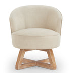 Swivel chair with cross-shaped wooden base,Lounge chair with solid wood legs, 360°freely Swivel chair ,  Classic linen Fabric for living room, bedroom, office, dresser -Beige - Grand Goldman Shop