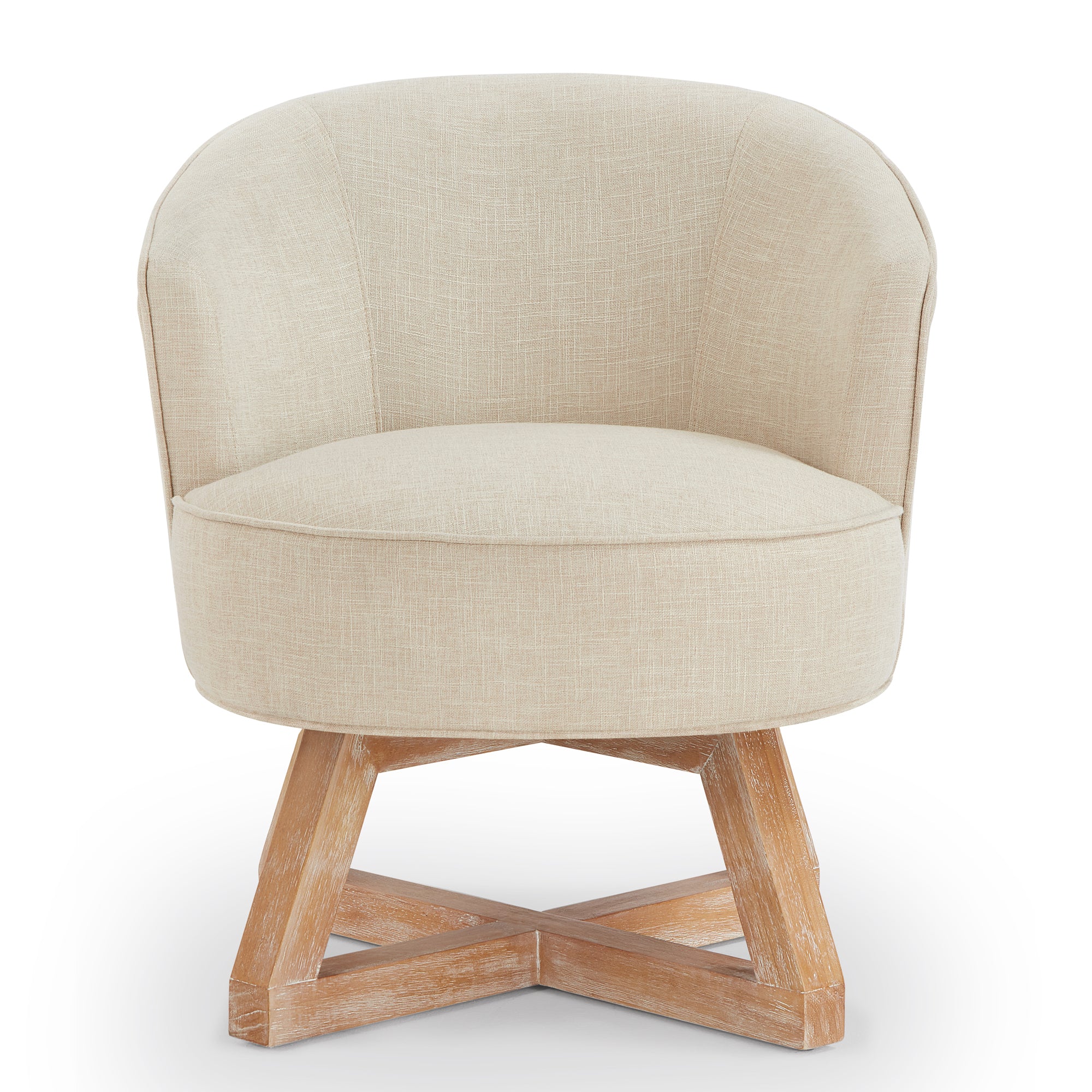 Swivel chair with cross-shaped wooden base,Lounge chair with solid wood legs, 360°freely Swivel chair ,  Classic linen Fabric for living room, bedroom, office, dresser -Beige - Grand Goldman Shop