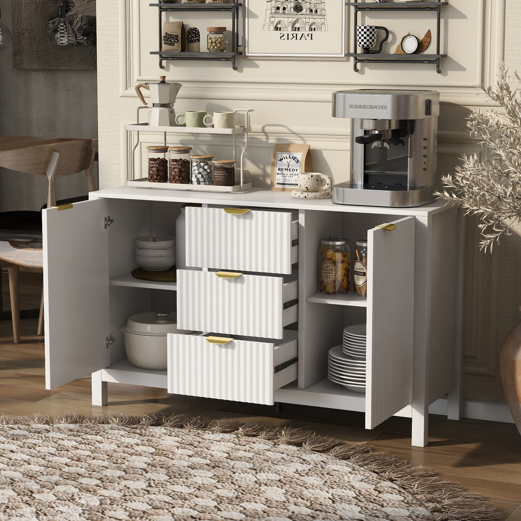 U_STYLE Sideboard with Wave Design - 3 Adjustable Shelves, 3 Drawers & Soft-Close Doors, Storage Console Table with Metal Handles, Suitable for Study, Hallway and Living Room, 3 Colors - Grand Goldman Shop