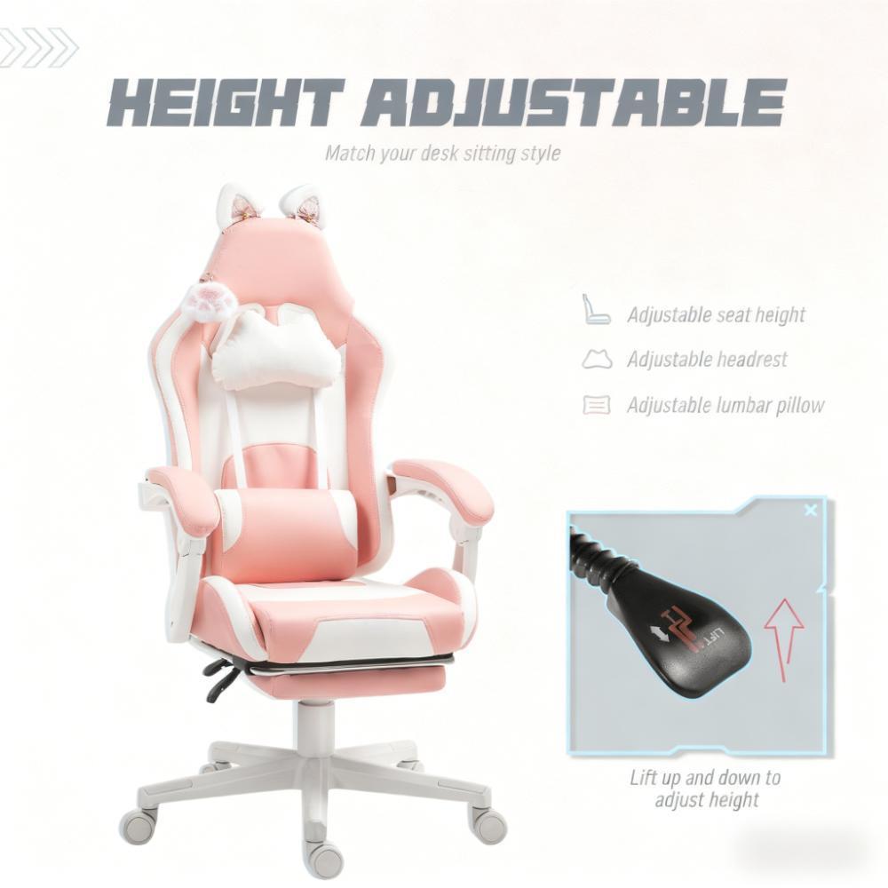 Gaming Chair with Footrest,Racing Gamer Chair, Headrest and Lumbar Support, For Home and Office | Premium Home Decor - Grand 