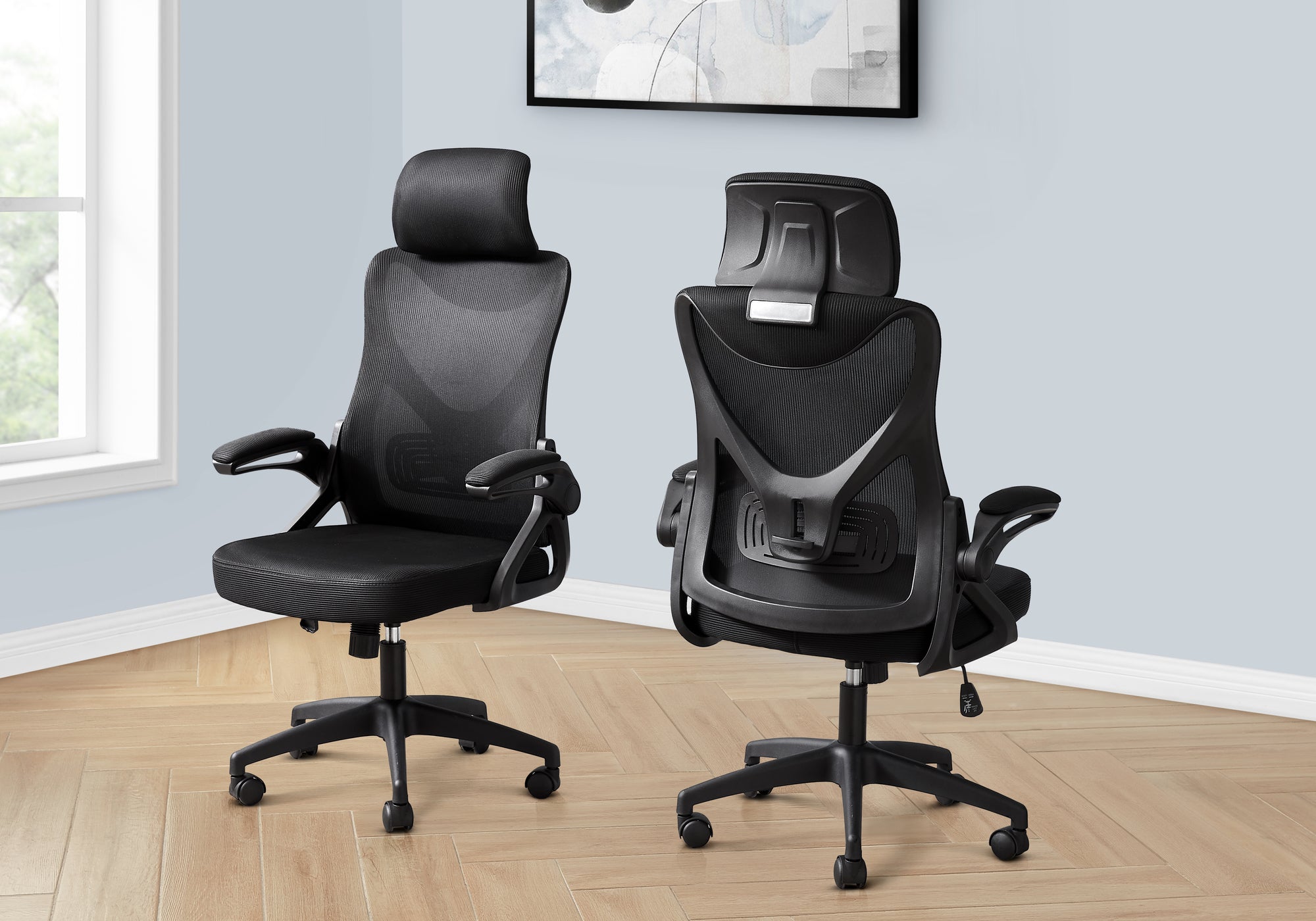 Office Chair, Adjustable Height, Ergonomic, Swivel, Work, Black Metal, Black Mesh, Contemporary, Modern - Grand Goldman