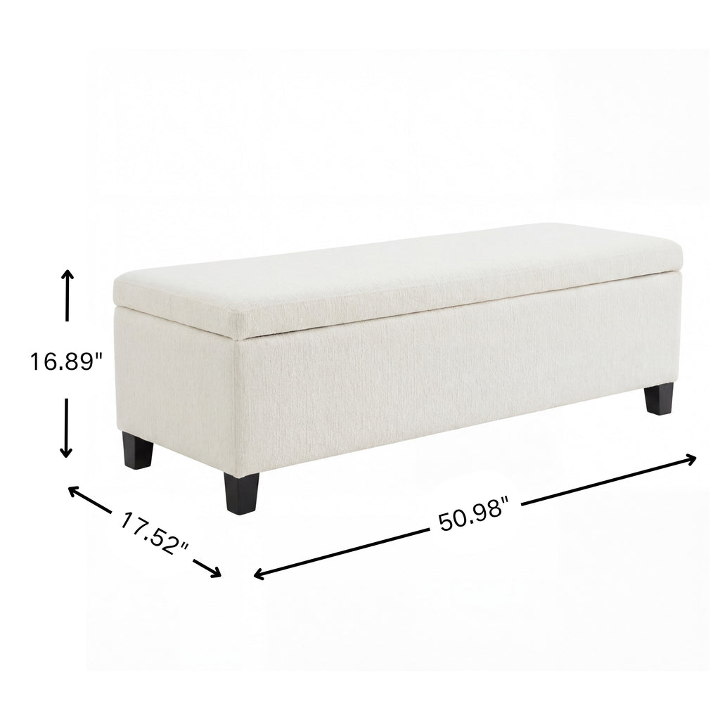 Indoor Textured Boucle White Storage Ottoman Bench - 50.98''L Upholstered Entryway Bench with Hidden Storage, 300lbs Weight Capacity for Living Room, Bedroom & Hallway - Grand Goldman Shop
