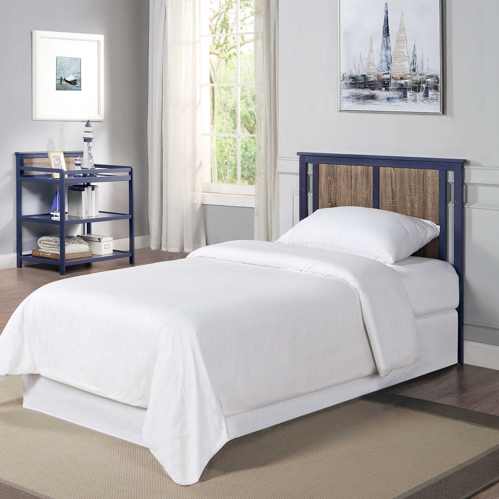 Connelly Mini Crib With Mattress Pad Midnight Blue/Vintage Walnut | Premium Home Decor - Grand Goldman