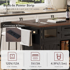 K&K 54.9' Kitchen Island with Drop Leaf, Power Outlet, Kitchen Storage Cart with 4 Door Shelves, Cross Barn Doors & Visual Glass Door, Rolling Kitchen Island on 4 Wheels for Kitchen, Dining Room,Black - Grand Goldman Shop