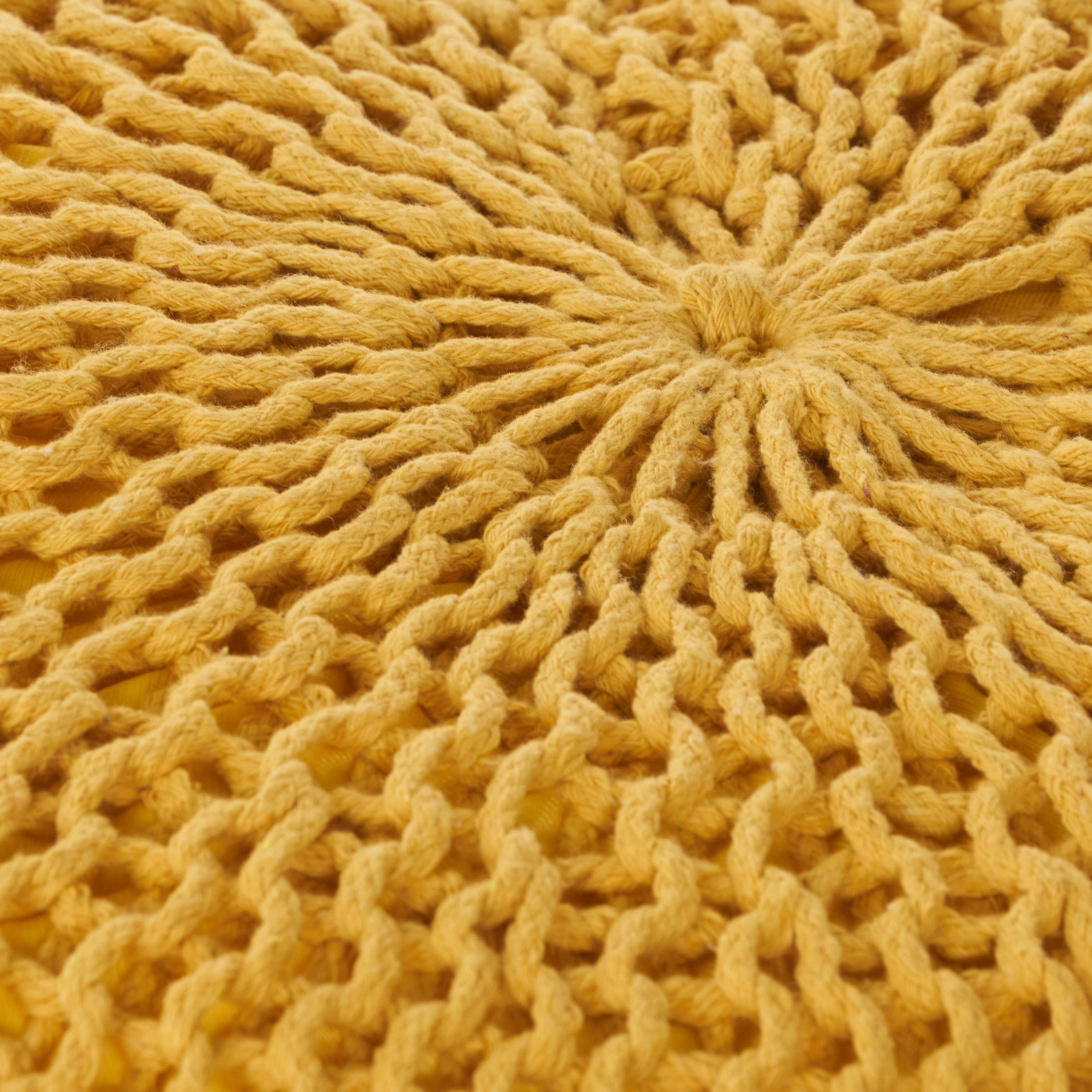Bordeaux Knitted Cotton Round Pouf, Yellow, Versatile Ottoman and Floor Cushion - Grand Goldman Shop