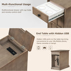 U-Can Classic Vintage Livingroom End Table Side Table with USB Ports and One Multifunctional Drawer with cup holders, Antique Brown (Old SKU: WF296294AAD) - Grand Goldman Shop