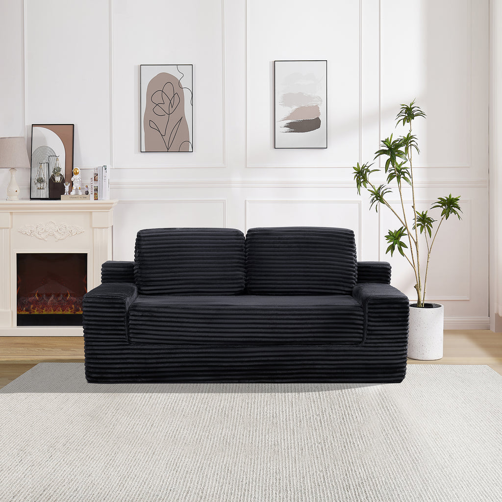 Corduroy Cloud Double Sofa, 2-in-1 Convertible Sofa Bed, Comfortable Boneless Double Sofa, Suitable for Living Room, Apartment, Small Space Black - Grand Goldman Shop