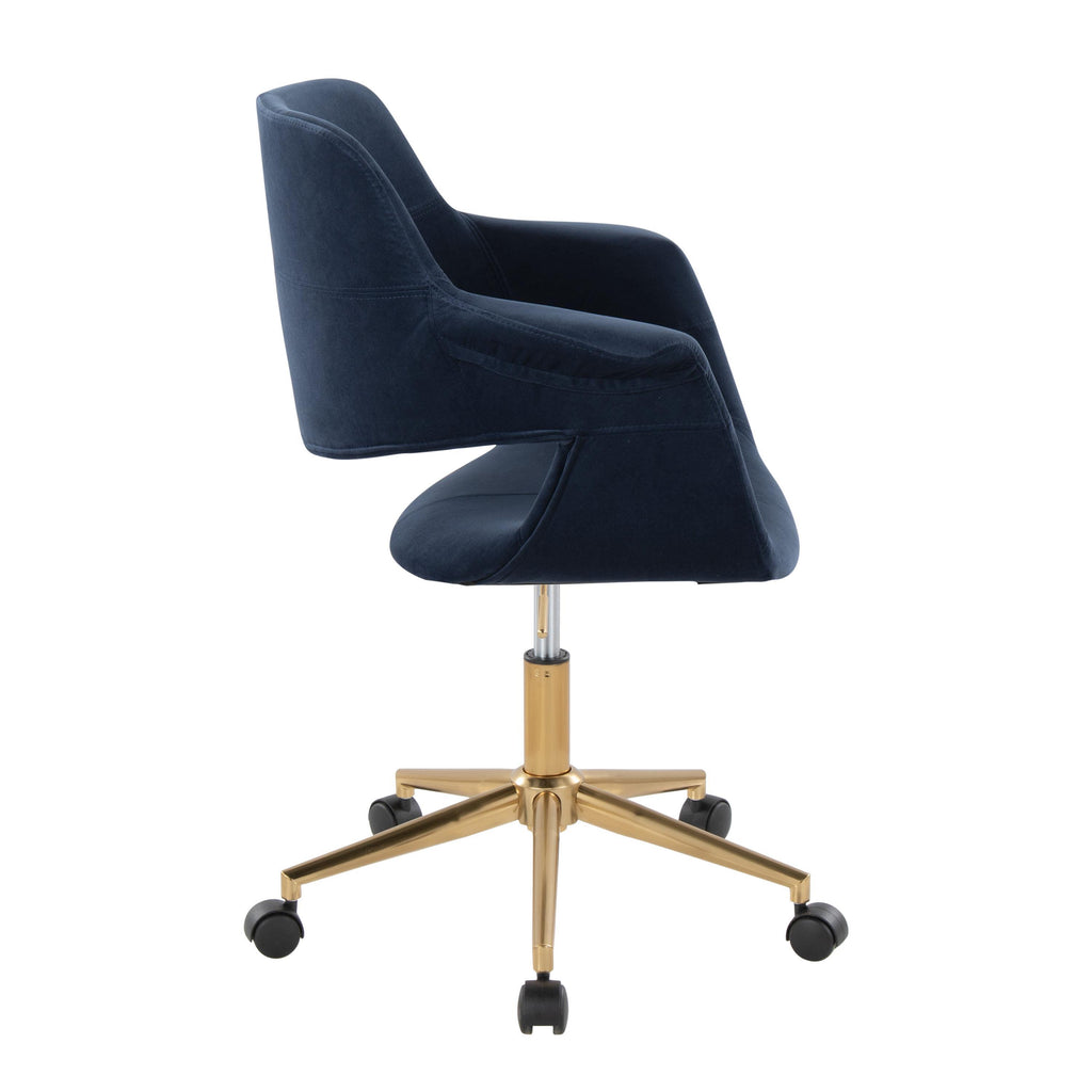Mid-Century Modern Office Chair in Gold Metal and Blue Velvet - Grand Goldman