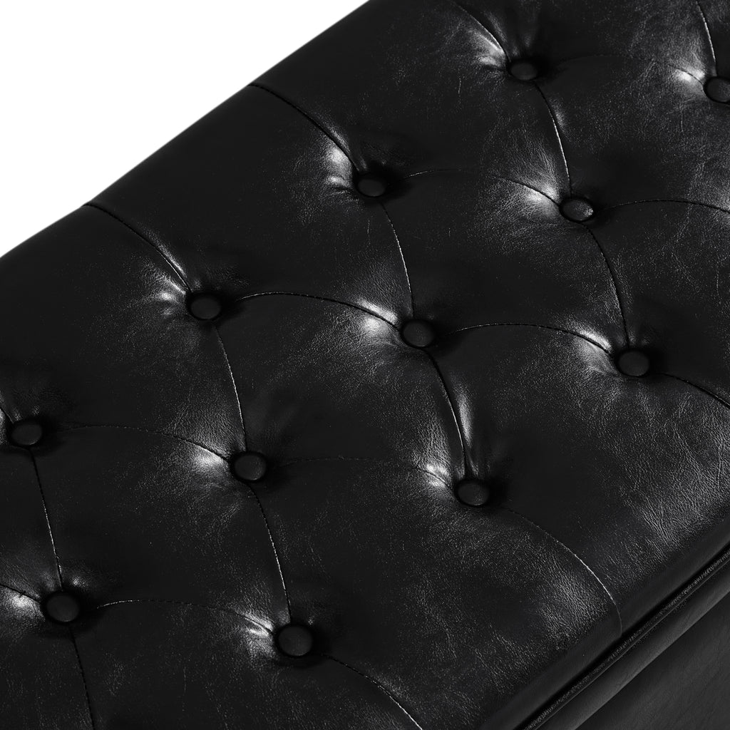 Upholstered tufted button storage bench ,Faux leather entry bench with spindle wooden legs, Bed bench- Black - Grand Goldman Shop