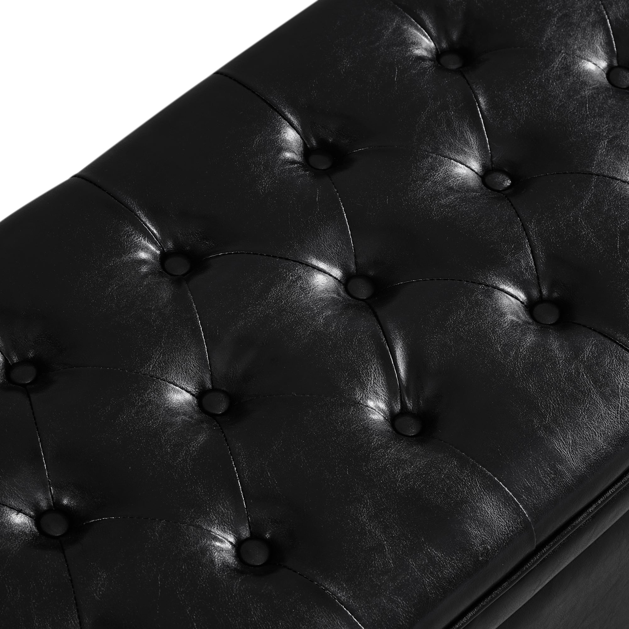 Upholstered tufted button storage bench ,Faux leather entry bench with spindle wooden legs, Bed bench- Black - Grand Goldman Shop