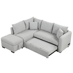 Modern L-shaped Sectional Pull Out Sofa Bed with USB Ports & Storage Ottoman, Gray Jacquard Fabric, 82.6' - Grand Goldman Shop