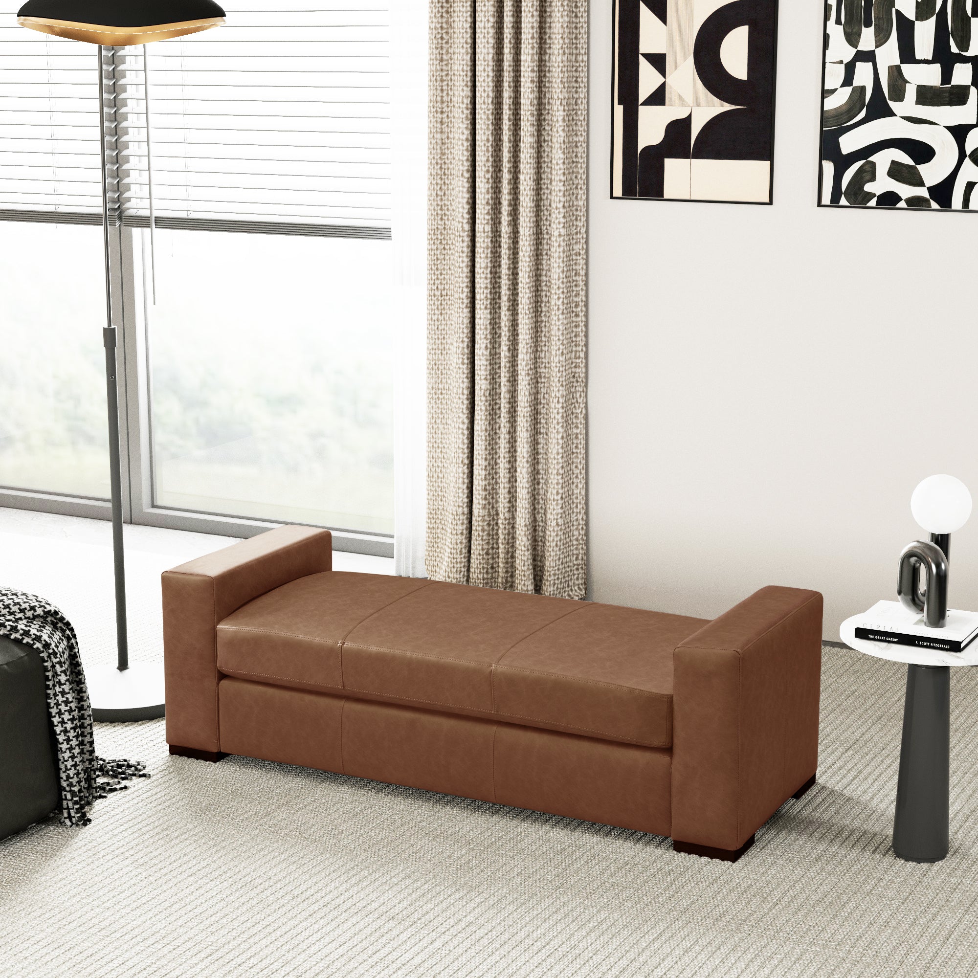Stylish and Durable Brown Faux Leather Ottoman - Grand Goldman Shop