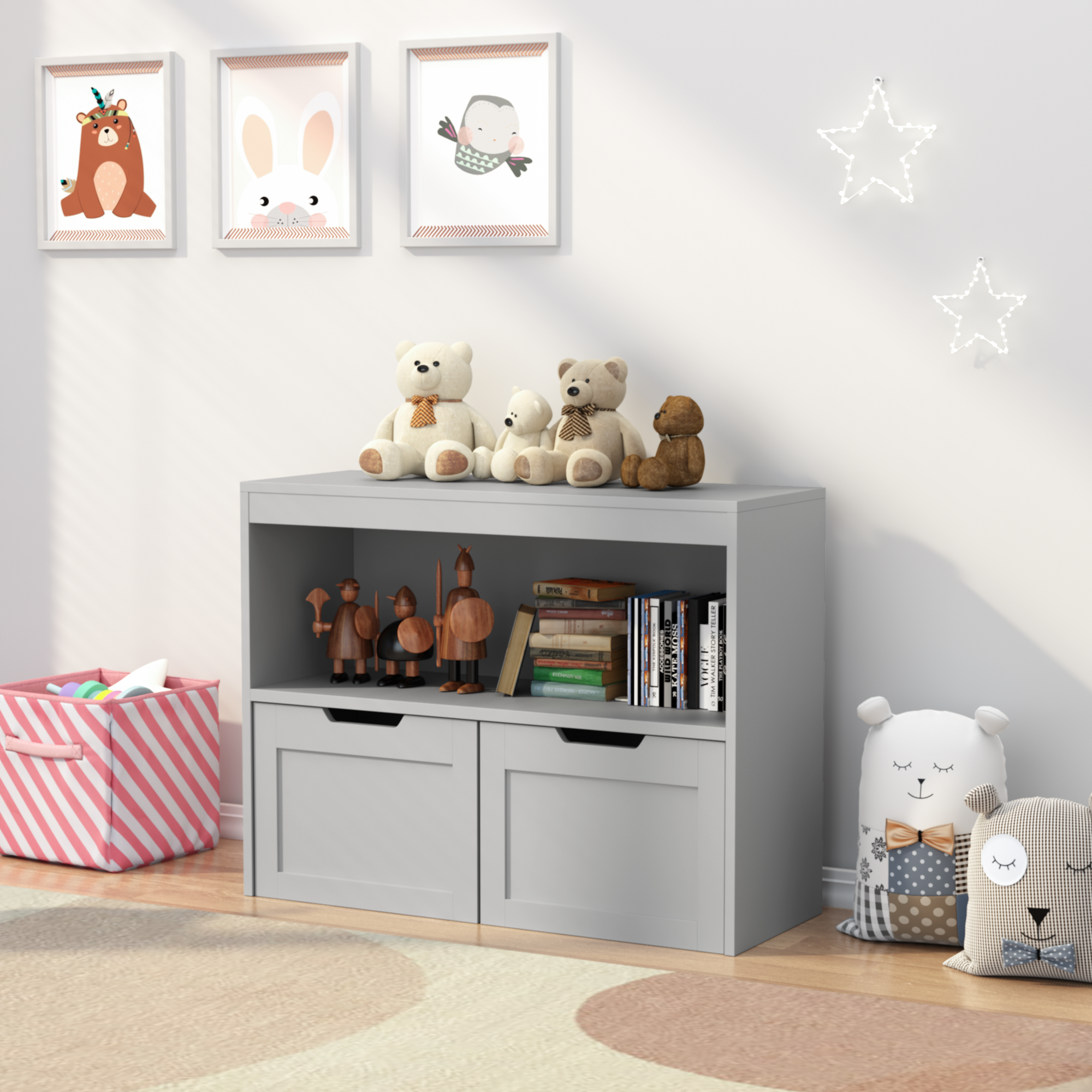 Book Organizer, toy Storage Cabinet Organizer, Gray | Premium Home Decor - Grand Goldman