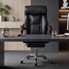 Executive Office Chair with Foot Rest, Adjustable Height High Back Reclining Gaming Chair in Black PU Leather with Metal & Wo