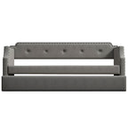 Gray Upholstered Daybed with Trundle, Twin, Wood Slat Support, Linen Fabric Frame Sofa Bed - Grand Goldman Shop