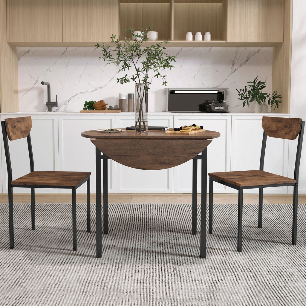 TOPMAX Modern 3-Piece Round Dining Table Set with Drop Leaf and 2 Chairs for Small Places,Black Frame+Rustic Brown Finish - Grand Goldman Shop