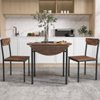 TOPMAX Modern 3-Piece Round Dining Table Set with Drop Leaf and 2 Chairs for Small Places,Black Frame+Rustic Brown Finish - Grand Goldman Shop