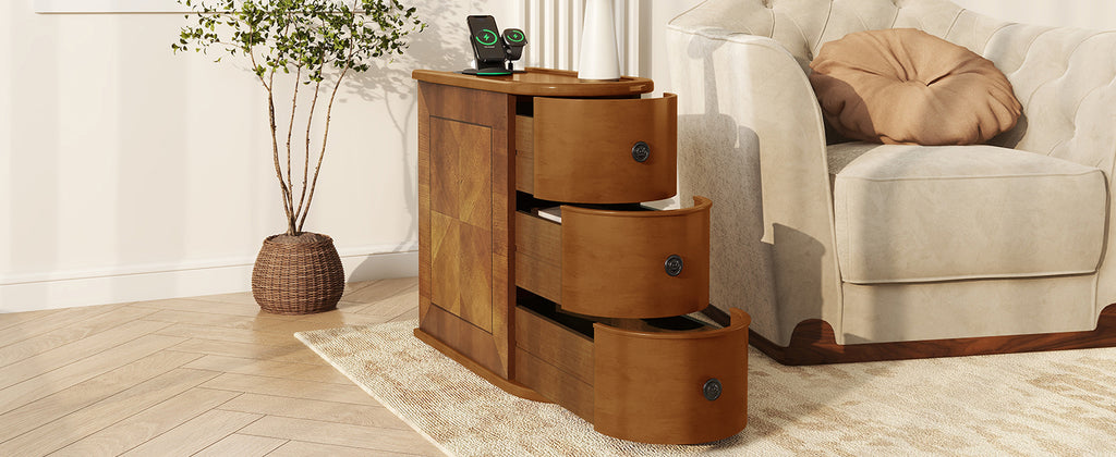 End Table with Charging Station, Sofa Side Table with Drawers, No Assembly Required, Expect Arrival Date (2025/5/27) - Grand Goldman Shop